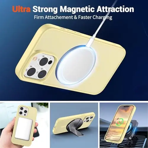 SUPFINE Magnetic for iPhone 13 Pro Case (Compatible with MagSafe) (Military Grade Drop Protection) Slim Translucent Matte Shockproof with Anti-Fingerprint Phone Case,Buttercream Yellow - 5