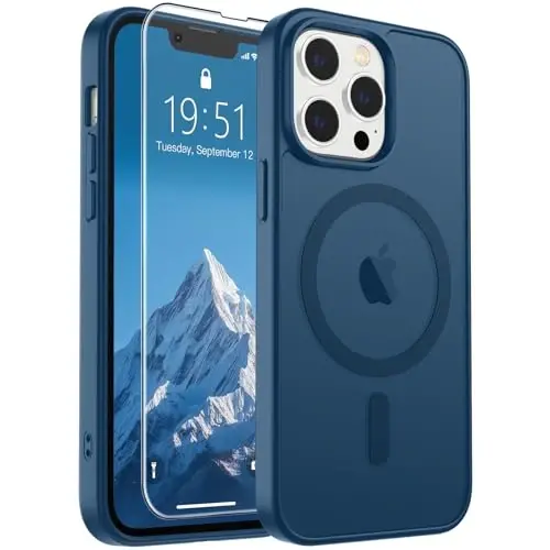 SUPFINE Magnetic for iPhone 13 Pro Case with Screen Protector (Compatible with MagSafe) (Military Grade Drop Protection) Translucent Matte Shockproof with Anti-Fingerprint Phone Case,Deep Blue - 2