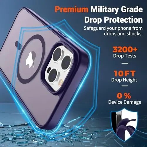 SUPFINE Magnetic for iPhone 13 Pro Case (Compatible with MagSafe) (Military Grade Drop Protection) Slim Translucent Matte Shockproof with Anti-Fingerprint Phone Case,Dark Purple - 2