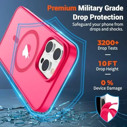 SUPFINE Magnetic for iPhone 13 Pro Case (Compatible with MagSafe) (Military Grade Drop Protection) Slim Translucent Matte Shockproof with Anti-Fingerprint Phone Case,Hot Pink - 3