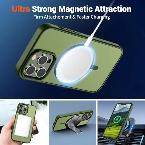 SUPFINE Magnetic for iPhone 13 Pro Case (Compatible with MagSafe) (Military Grade Drop Protection) Slim Translucent Matte Shockproof with Anti-Fingerprint Phone Case,Cangling Green - 5