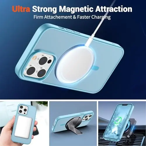 SUPFINE Magnetic for iPhone 13 Pro Case (Compatible with MagSafe) (Military Grade Drop Protection) Slim Translucent Matte Shockproof with Anti-Fingerprint Phone Case,Light Blue - 5