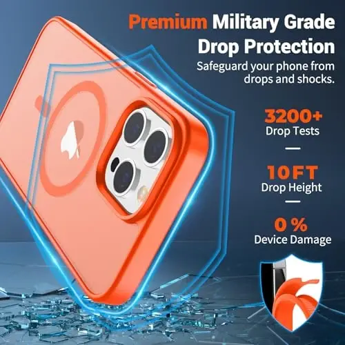 SUPFINE Magnetic for iPhone 13 Pro Case (Compatible with MagSafe)(Military Grade Drop Protection) Slim Translucent Matte Shockproof with Anti-Fingerprint Phone Case,Orange - 3