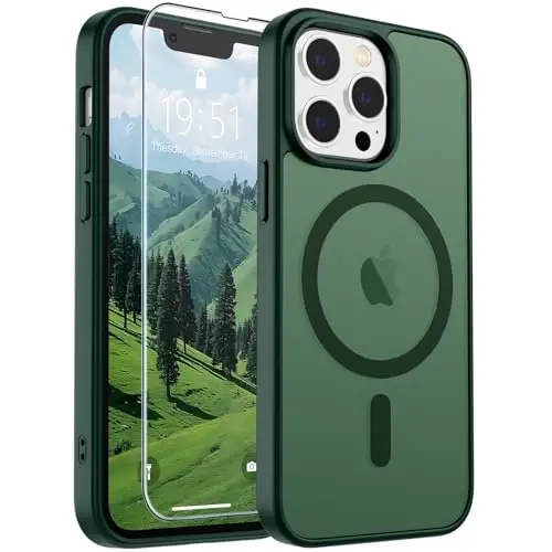 SUPFINE iPhone 13 Pro Kılıf (MagSafe Uyumlu) (Askeri Sınıf Düşme Koruması) Yarı Saydam Mat Darbeye Dayanıklı ve Parmak İzi Önleyici Telefon Kılıfı, Orman Yeşili 