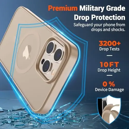 SUPFINE Magnetic for iPhone 13 Pro Case(Compatible with MagSafe)(Military Grade Drop Protection) Slim Translucent Matte Shockproof with Anti-Fingerprint Phone Case,Desert Gold - 2