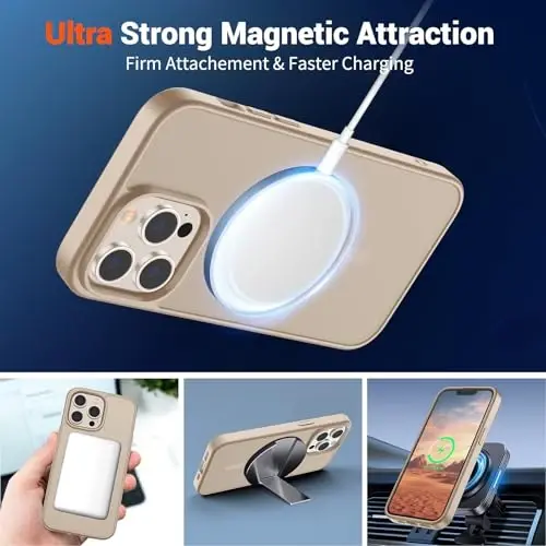 SUPFINE Magnetic for iPhone 13 Pro Case(Compatible with MagSafe)(Military Grade Drop Protection) Slim Translucent Matte Shockproof with Anti-Fingerprint Phone Case,Desert Gold - 4