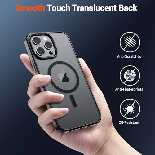 SUPFINE Magnetic for iPhone 13 Pro Case (Compatible with MagSafe) (Military Grade Drop Protection) Translucent Matte Shockproof Phone Case,Black - 6