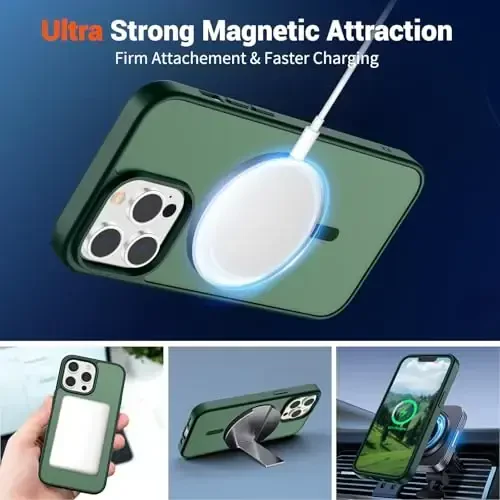 SUPFINE Magnetic for iPhone 13 Pro Max Case (Compatible with MagSafe) (Military Grade Drop Protection) Translucent Matte Shockproof Phone Case,Forest Green - 5