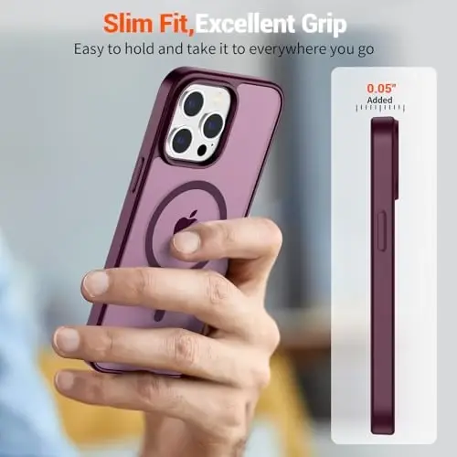 SUPFINE Magnetic for iPhone 13 Pro Max Case (Compatible with MagSafe) (Military Grade Drop Protection) Slim Translucent Matte Shockproof with Anti-Fingerprint Phone Case,Wine Red - 7
