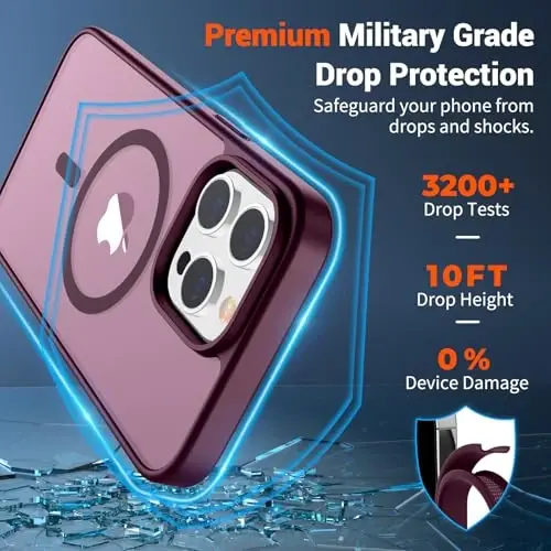 SUPFINE Magnetic for iPhone 13 Pro Max Case (Compatible with MagSafe) (Military Grade Drop Protection) Slim Translucent Matte Shockproof with Anti-Fingerprint Phone Case,Wine Red - 3