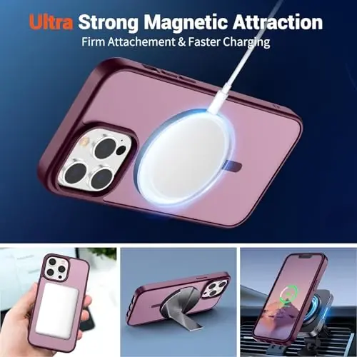 SUPFINE Magnetic for iPhone 13 Pro Max Case (Compatible with MagSafe) (Military Grade Drop Protection) Slim Translucent Matte Shockproof with Anti-Fingerprint Phone Case,Wine Red - 5