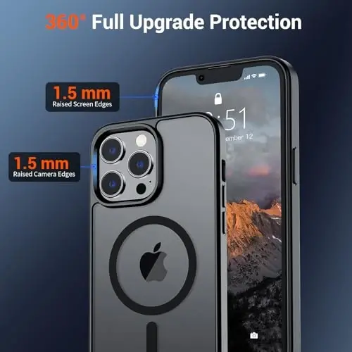SUPFINE Magnetic for iPhone 13 Pro Max Case (Compatible with MagSafe) (Military Grade Drop Protection) Translucent Matte Shockproof Phone Cover,Black - 4