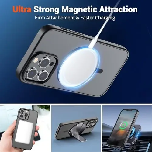 SUPFINE Magnetic for iPhone 13 Pro Max Case (Compatible with MagSafe) (Military Grade Drop Protection) Translucent Matte Shockproof Phone Cover,Black - 5