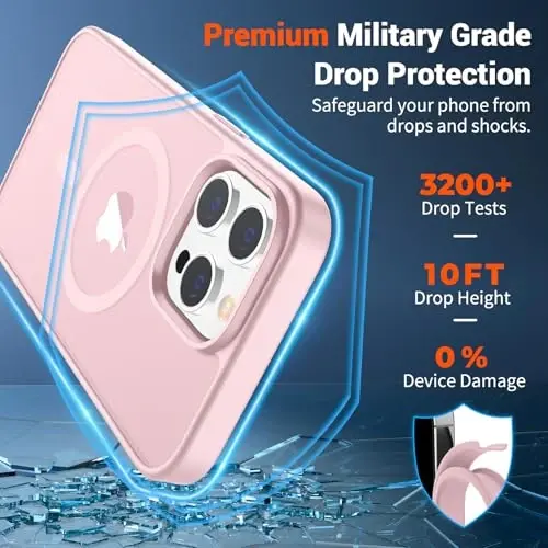 SUPFINE iPhone 13 Pro Max Kılıfı, Ekran Koruyuculu (MagSafe Uyumlu) (Askeri Sınıf Düşme Korumalı) Yarı Saydam Mat Darbeye Dayanıklı Telefon Kapağı, Açık Pembe - 3