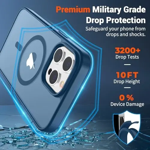 SUPFINE Magnetic for iPhone 13 Pro Max Case (Compatible with MagSafe) (Military Grade Drop Protection) Slim Translucent Matte Shockproof with Anti-Fingerprint Phone Case,Deep Blue - 3