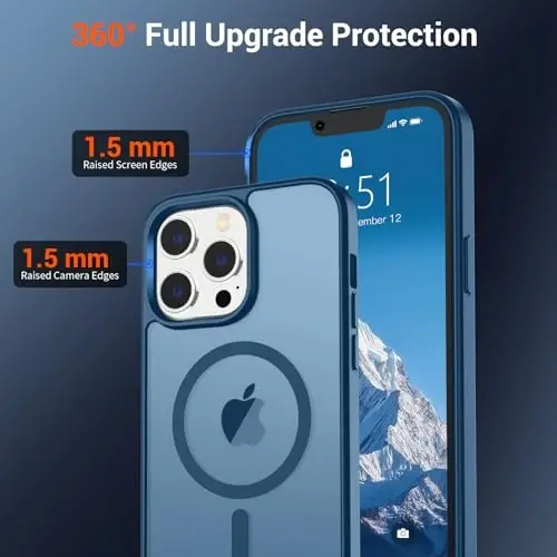 SUPFINE Magnetic for iPhone 13 Pro Max Case (Compatible with MagSafe) (Military Grade Drop Protection) Slim Translucent Matte Shockproof with Anti-Fingerprint Phone Case,Deep Blue - 4