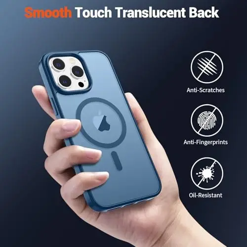 SUPFINE Magnetic for iPhone 13 Pro Max Case (Compatible with MagSafe) (Military Grade Drop Protection) Slim Translucent Matte Shockproof with Anti-Fingerprint Phone Case,Deep Blue - 6