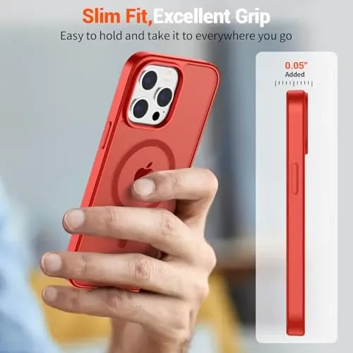 SUPFINE Magnetic for iPhone 13 Pro Max Case (Compatible with MagSafe) (Military Grade Drop Protection) Slim Translucent Matte Shockproof with Anti-Fingerprint Phone Case,Red - 7