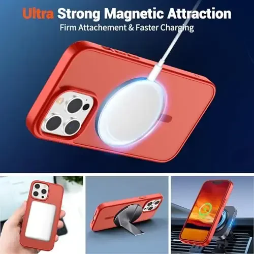 SUPFINE Magnetic for iPhone 13 Pro Max Case (Compatible with MagSafe) (Military Grade Drop Protection) Slim Translucent Matte Shockproof with Anti-Fingerprint Phone Case,Red - 5