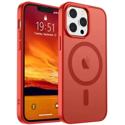 SUPFINE Magnetic for iPhone 13 Pro Max Case (Compatible with MagSafe) (Military Grade Drop Protection) Slim Translucent Matte Shockproof with Anti-Fingerprint Phone Case,Red - SUPFINE