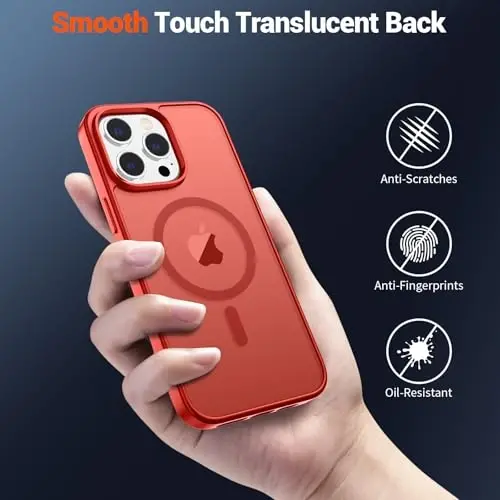 SUPFINE Magnetic for iPhone 13 Pro Max Case (Compatible with MagSafe) (Military Grade Drop Protection) Slim Translucent Matte Shockproof with Anti-Fingerprint Phone Case,Red - 6