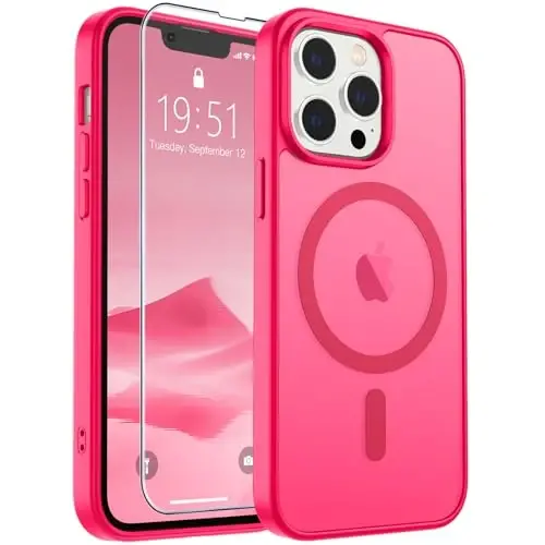 SUPFINE Magnetic for iPhone 13 Pro Max Case (Compatible with MagSafe) (Military Grade Drop Protection) Slim Translucent Matte Shockproof with Anti-Fingerprint Phone Case,Hot Pink - 6