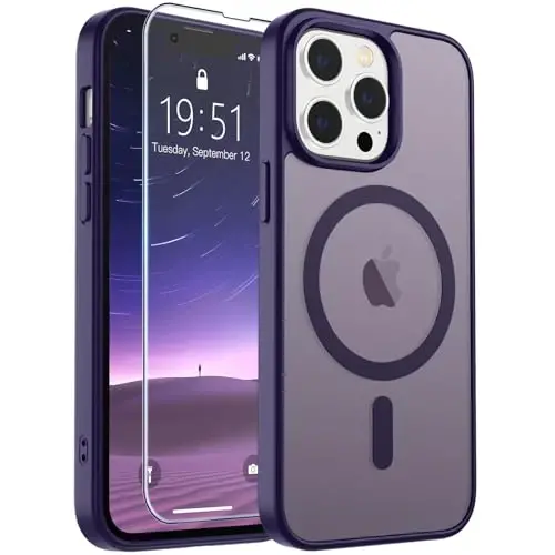 SUPFINE Magnetic for iPhone 13 Pro Max Case (Compatible with MagSafe) (Military Grade Drop Protection) Translucent Matte Shockproof Phone Cover,Dark Purple - 6