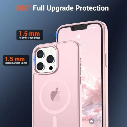 SUPFINE iPhone 13 Pro Max uchun magnitli g'ilof, ekran himoyachisi bilan (MagSafe bilan mos keladi) (Harbiy darajadagi tushishdan himoya) Shaffof matli zarbaga chidamli telefon g'ilofi, och pushti rang - 4