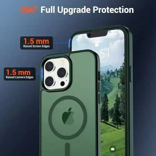 SUPFINE iPhone 13 Pro Max uchun magnitli g'ilof (MagSafe bilan mos keladi) (Harbiy darajadagi tushishdan himoya) Yarim shaffof mato zarbga chidamli telefon g'ilofi, o'rmon yashili - 4