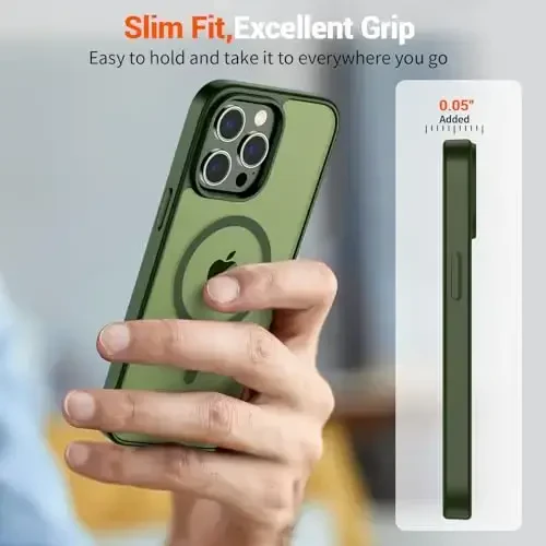 SUPFINE iPhone 13 Pro Max uchun magnitli g‘ilof (MagSafe bilan mos keladi) (Harbiy darajadagi tushishdan himoya) Yupqa shaffof mat zarbga chidamli barmoq izlariga qarshi telefon g‘ilofi, Cangling Green - 7