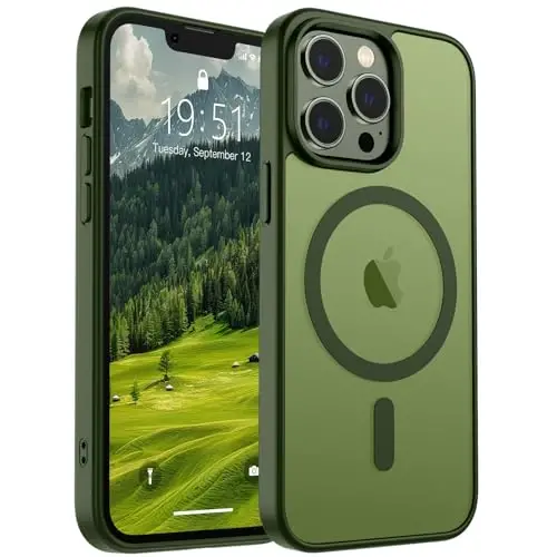 SUPFINE iPhone 13 Pro Max uchun magnitli g‘ilof (MagSafe bilan mos keladi) (Harbiy darajadagi tushishdan himoya) Yupqa shaffof mat zarbga chidamli barmoq izlariga qarshi telefon g‘ilofi, Cangling Green 