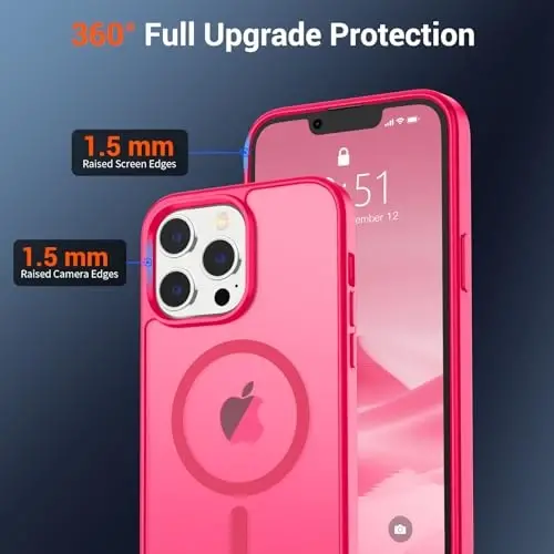 SUPFINE iPhone 13 Pro Max uchun magnitli g'ilof (MagSafe bilan mos keladi) (Harbiy darajadagi tushishdan himoya) Yupqa shaffof mat zarbga chidamli barmoq izlariga qarshi telefon g'ilofi, Hot Pink - 4