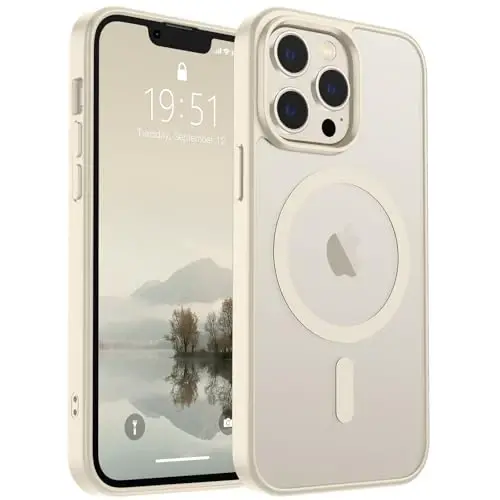 SUPFINE iPhone 13 Pro Max uchun magnitli g'ilof (MagSafe bilan mos keladi) (Harbiy darajadagi tushishdan himoya) Yupqa yarim shaffof mat, barmoq izlariga qarshi telefon g'ilofi, Antik Oq - 1