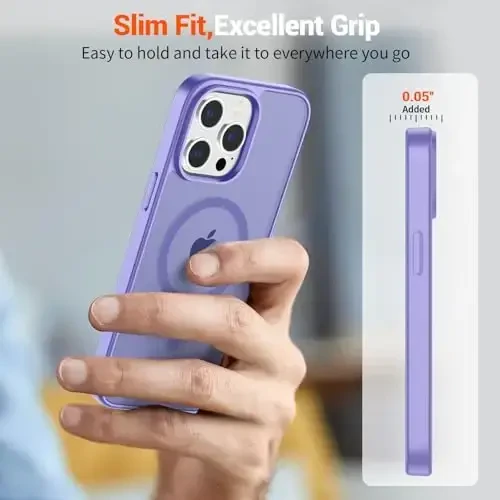 SUPFINE iPhone 13 Pro Max uchun magnitli g'ilof (MagSafe bilan mos keladi) (harbiy darajadagi tushishdan himoya) Yupqa yarim shaffof mat zarbga chidamli barmoq izlariga qarshi telefon g'ilofi, binafsha - 7