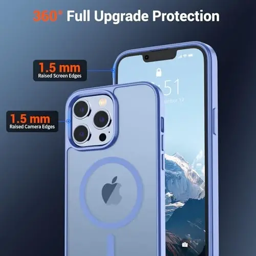 SUPFINE iPhone 13 Pro Max uchun magnitli g'ilof (MagSafe bilan mos keladi) (Harbiy darajadagi tushishdan himoya) Yupqa yarim shaffof matli zarbga chidamli telefon qopqog'i, ko'k binafsha rang - 4