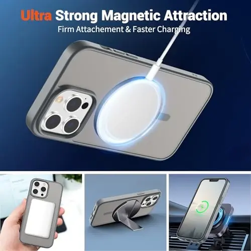 SUPFINE iPhone 13 Pro uchun magnitli g'ilof (MagSafe bilan mos) (Harbiy darajadagi tushishdan himoya) Yupqa yarim shaffof mat zarbga chidamli barmoq izlariga qarshi telefon g'ilofi, kulrang - 5