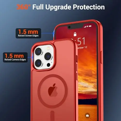 SUPFINE iPhone 13 Pro uchun magnitli g'ilof (MagSafe bilan mos keladi) (Harbiy darajadagi himoya) Yarim shaffof matli, zarbga chidamli va barmoq izlariga qarshi telefon g'ilofi, Qizil - 4