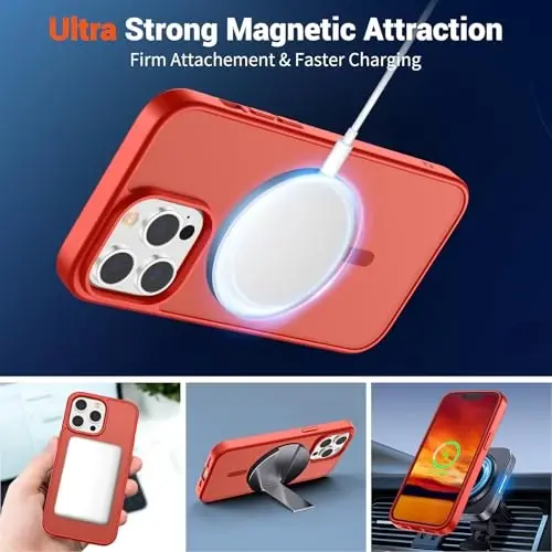 SUPFINE iPhone 13 Pro uchun magnitli g'ilof (MagSafe bilan mos keladi) (Harbiy darajadagi himoya) Yarim shaffof matli, zarbga chidamli va barmoq izlariga qarshi telefon g'ilofi, Qizil - 5
