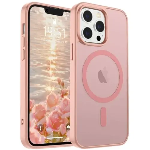 SUPFINE iPhone 13 Pro uchun magnitli g'ilof (MagSafe bilan mos keladi) (Harbiy darajadagi tushishdan himoya) Yarim shaffof mat zarbga chidamli barmoq izlariga qarshi telefon g'ilofi, pushti - SUPFINE