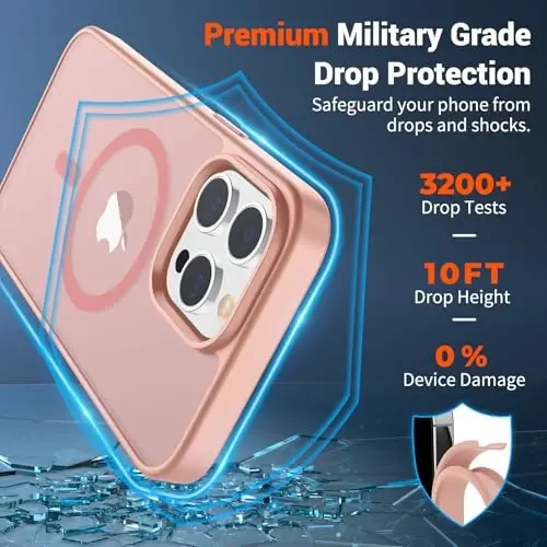 SUPFINE iPhone 13 Pro uchun magnitli g'ilof (MagSafe bilan mos keladi) (Harbiy darajadagi tushishdan himoya) Yarim shaffof mat zarbga chidamli barmoq izlariga qarshi telefon g'ilofi, pushti - 3