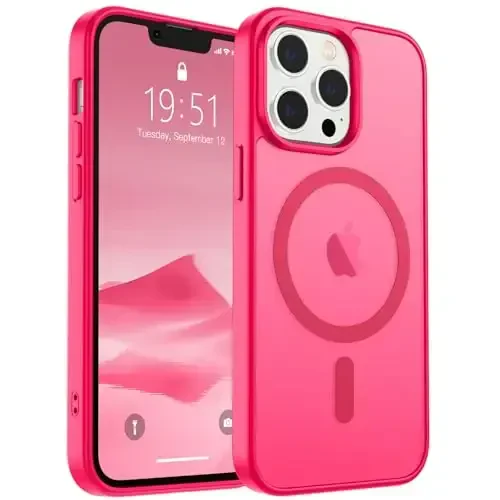 SUPFINE iPhone 13 Pro uchun magnitli g'ilof (MagSafe bilan mos keladi) (Harbiy darajadagi tushishdan himoya) Yupqa yarim shaffof mat zarbga chidamli barmoq izlariga qarshi telefon g'ilofi, Hot Pink - SUPFINE