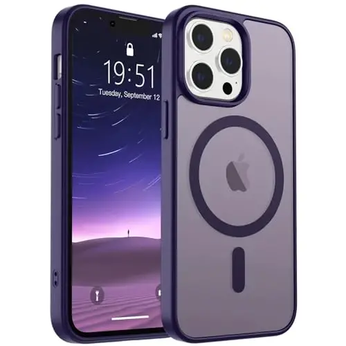 SUPFINE iPhone 13 Pro uchun magnitli g'ilof (MagSafe bilan mos keladi) (Harbiy darajadagi tushishdan himoya) Yupqa yarim shaffof mat zarbga chidamli barmoq izlariga qarshi telefon g'ilofi, to'q binafsha 