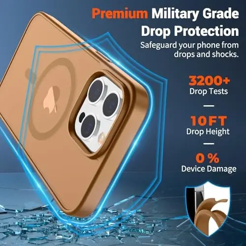 SUPFINE iPhone 13 Pro uchun magnitli g'ilof (MagSafe bilan mos keladi) (harbiy darajadagi tushishdan himoya) Yupqa yarim shaffof matli zarbga chidamli barmoq izlariga qarshi telefon g'ilofi, jigarrang - 3