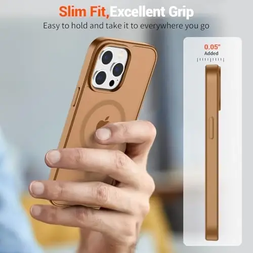 SUPFINE iPhone 13 Pro uchun magnitli g'ilof (MagSafe bilan mos keladi) (harbiy darajadagi tushishdan himoya) Yupqa yarim shaffof matli zarbga chidamli barmoq izlariga qarshi telefon g'ilofi, jigarrang - 7