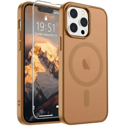 SUPFINE iPhone 13 Pro uchun magnitli g'ilof (MagSafe bilan mos keladi) (harbiy darajadagi tushishdan himoya) Yupqa yarim shaffof matli zarbga chidamli barmoq izlariga qarshi telefon g'ilofi, jigarrang - 6