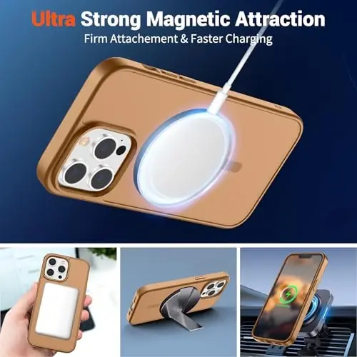 SUPFINE iPhone 13 Pro uchun magnitli g'ilof (MagSafe bilan mos keladi) (harbiy darajadagi tushishdan himoya) Yupqa yarim shaffof matli zarbga chidamli barmoq izlariga qarshi telefon g'ilofi, jigarrang - 5