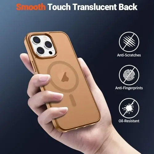 SUPFINE iPhone 13 Pro uchun magnitli g'ilof (MagSafe bilan mos keladi) (harbiy darajadagi tushishdan himoya) Yupqa yarim shaffof matli zarbga chidamli barmoq izlariga qarshi telefon g'ilofi, jigarrang - 6