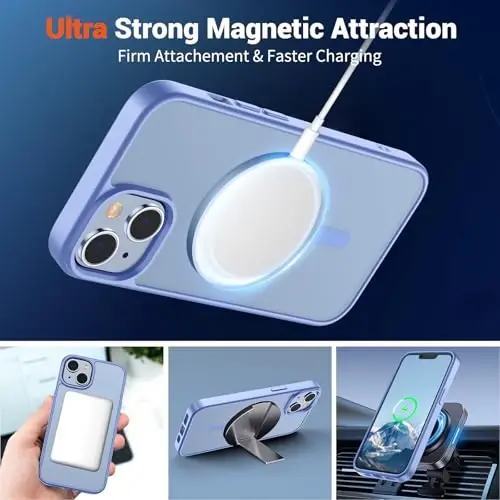 SUPFINE iPhone 14 Kılıfı & iPhone 13 Kılıfı için Manyetik (MagSafe ile Uyumlu) (Askeri Sınıf Düşme Koruması) İnce Yarı Saydam Mat Darbeye Dayanıklı Telefon Kapağı, Mavi Mor - 5