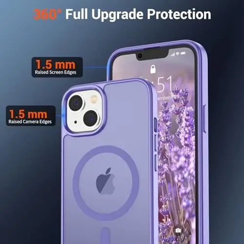SUPFINE iPhone 14 Kılıfı & iPhone 13 Kılıfı (MagSafe Uyumlu) (Askeri Sınıf Düşme Koruması) Yarı Saydam Mat Darbeye Dayanıklı Telefon Kılıfı, Mor - 4