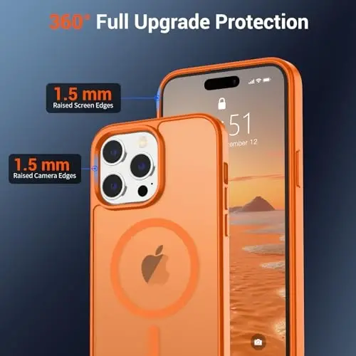 SUPFINE iPhone 14 Pro için Manyetik Kılıf, Ekran Koruyuculu (MagSafe ile Uyumlu) (Askeri Sınıf Düşme Koruması) Yarı Saydam Mat Darbeye Dayanıklı Telefon Kılıfı, Yıldızlı Turuncu - 4
